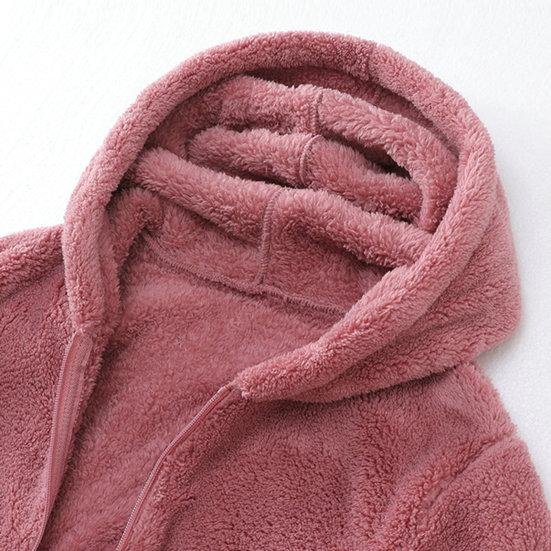 Giacca autunno inverno calda in pile polare con cappuccio a maniche lunghe con cerniera tasche con abbottonatura felpa ispessita cappotto in peluche tinta unita
