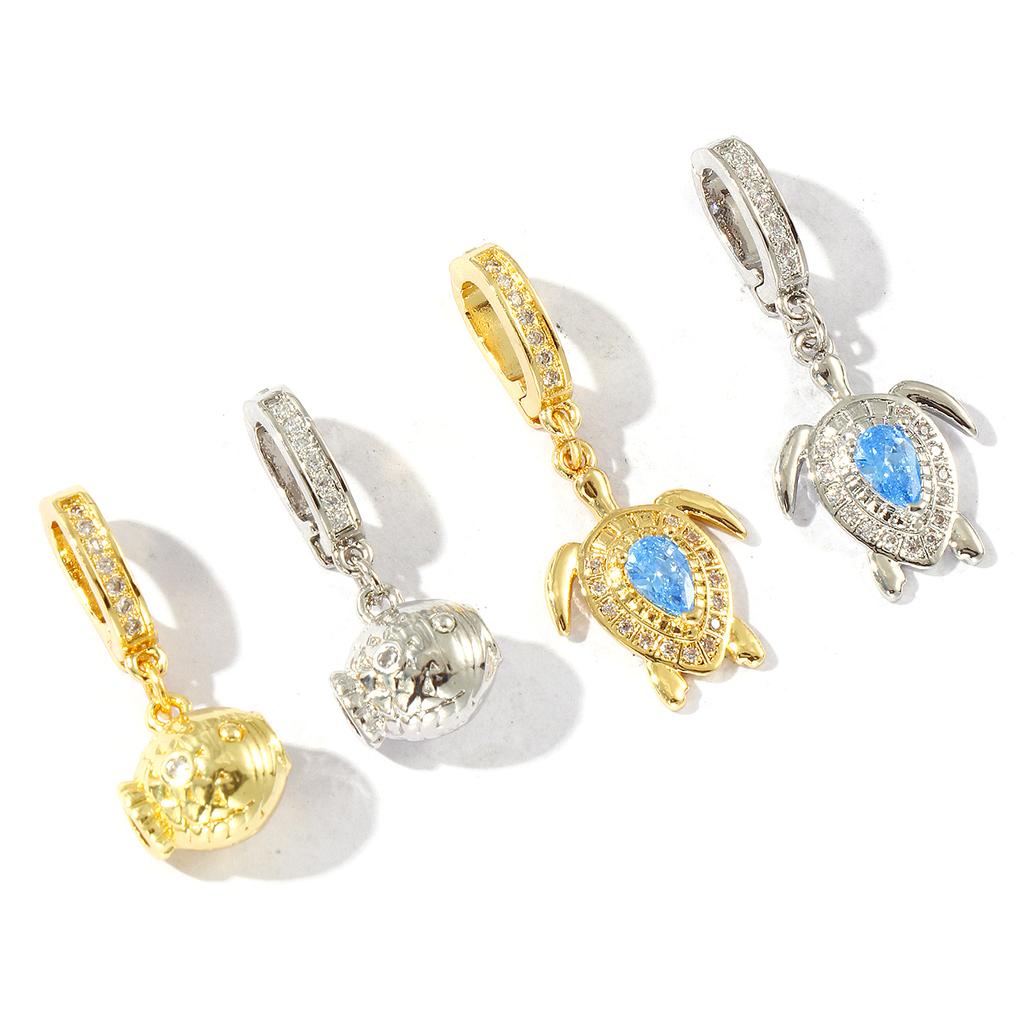 1 Piece Ocean Charms Clear Cubic Zirconia Fish Turtle Clasp Brass 18K Gold Plated Pendant DIY Necklace Keychains Jewelry Making