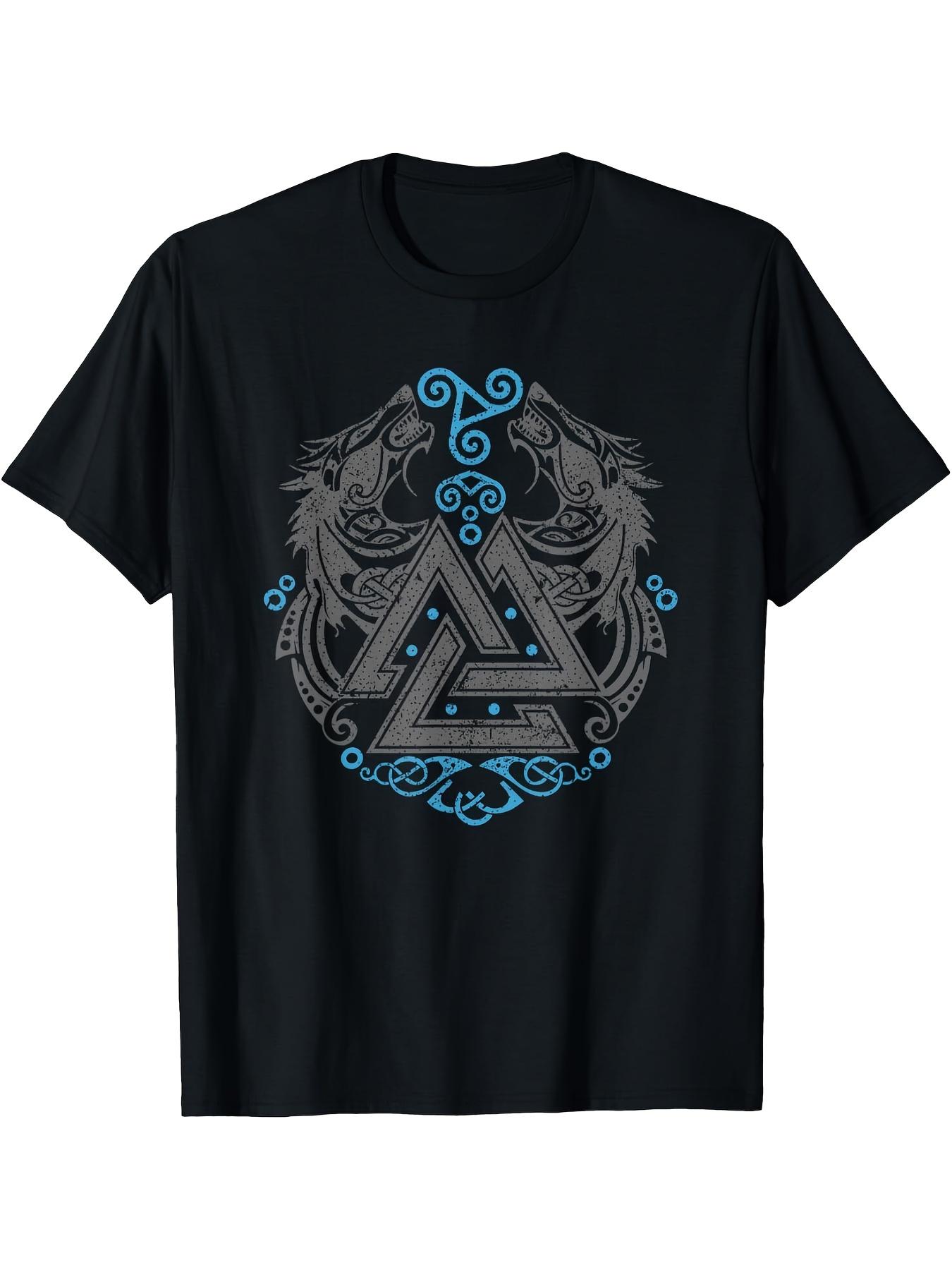 

Valhalla Wolf Wolves Nordic Warriors Runes Valknut Symbol- 100% cotton summer short-sleeved O-neck T-Shirt . 4XL