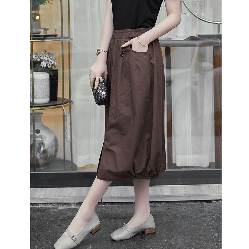 

Женская легкая юбка с завышенной талией и карманом в литературном стиле XXL кофейный