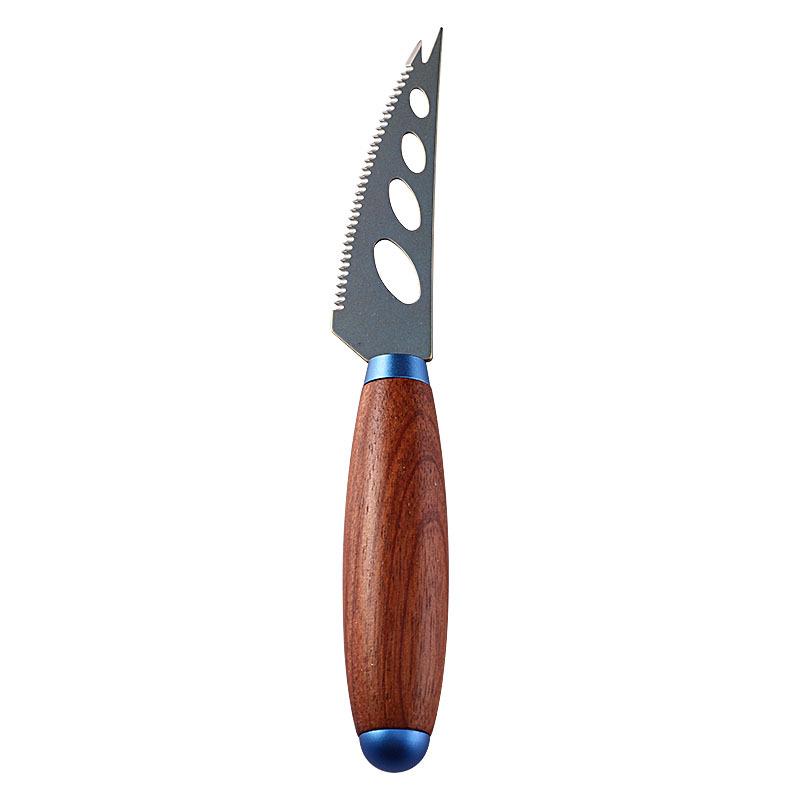 High-End Titanium Alloy Cheese Knife Set with Rosewood Handle and Flower Pattern