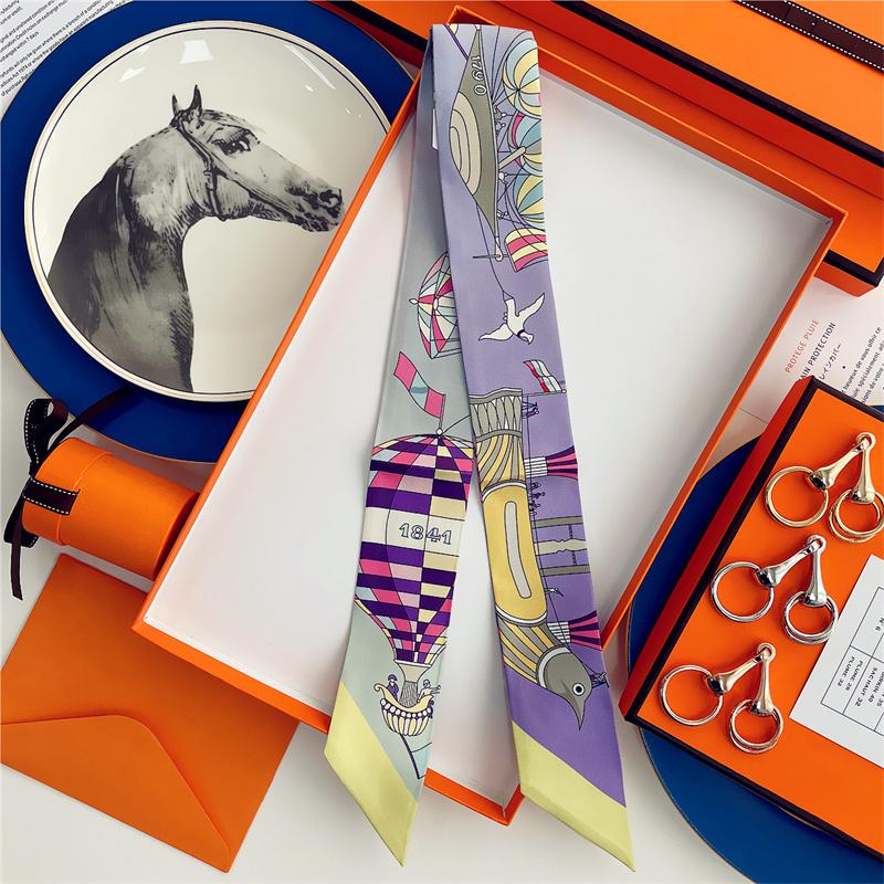 Cachecol de Seda 100% de Alta Qualidade Marca de Luxo Mulheres Faixa de Cabeça Faixa de Cabelo Foulard Gravata Lenço de Pescoço Cachecóis Skinny Acessórios