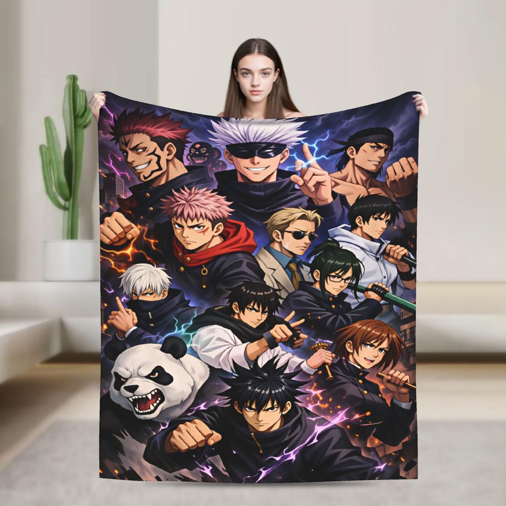 Warm Blanket Picnic Jujutsu Kaisen Throw Blanket Flannel Bedspread For Couch Chair Sofa Bed Graphic Sofa Bed Cover