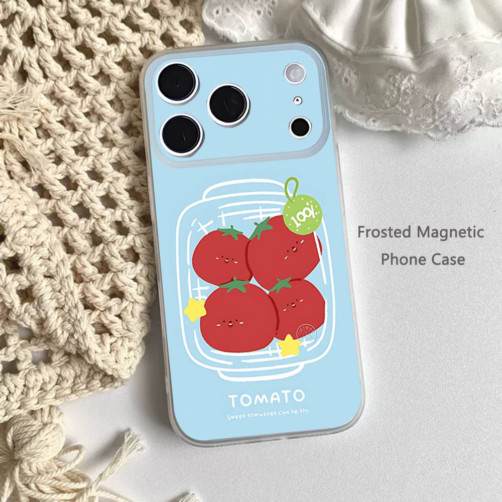 Ins Korean Tomatoes For iPhone 11,12,13,14,15,17,16,Pro,Plus,E,Max,Air,Mini Clear Magnetic Frosted Cover