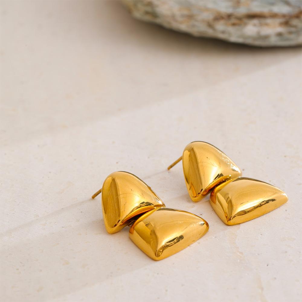 Eetit Smooth Stainless Steel Metal Triangle Drop Earrings 18K Golden Plated High Quality Cast Texture Jewelry Waterproof