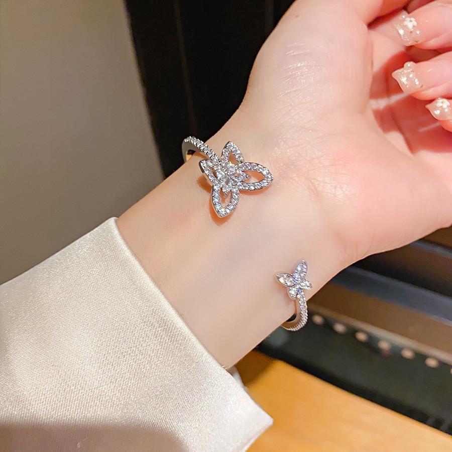 Gold Silver Plated Zircon Iris Bloom Cuff Bracelet For Stylish Office Accessories