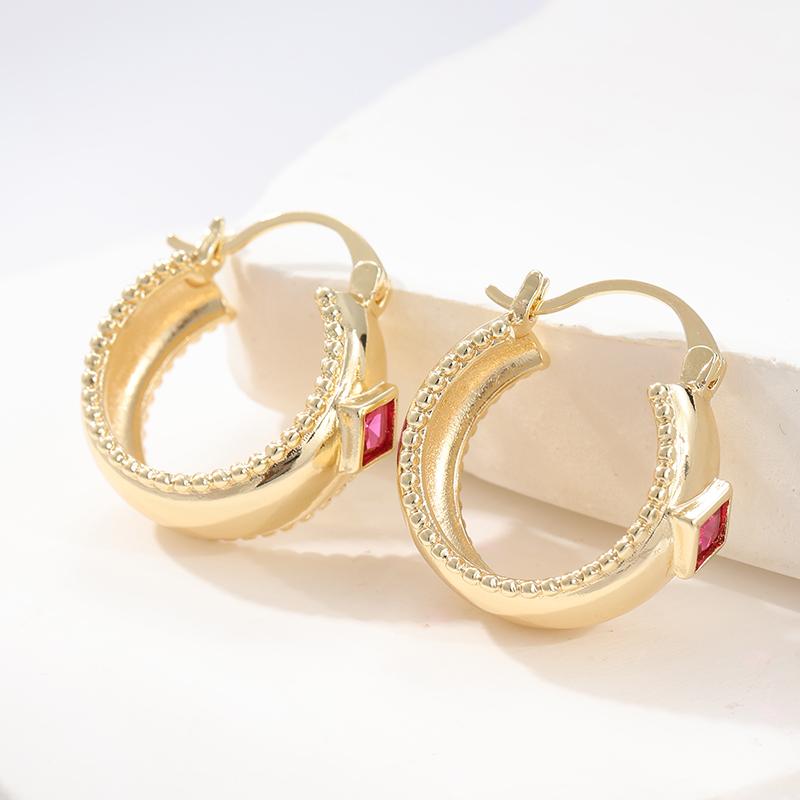 Vintage Gorgeous Synthetic Ruby Golden Plated Hoop Earrings for Women Elegant Jewelry Accessories Gifts Fit for Banquet Wearing