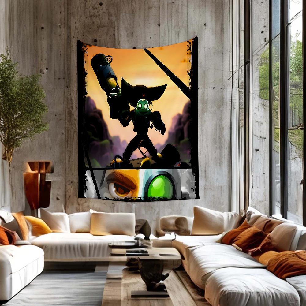 RRatchet And Clank Game Tapestry Anime Tapestry Hippie Flower Wall Carpets Dorm Decor Wall Hanging Home Decor