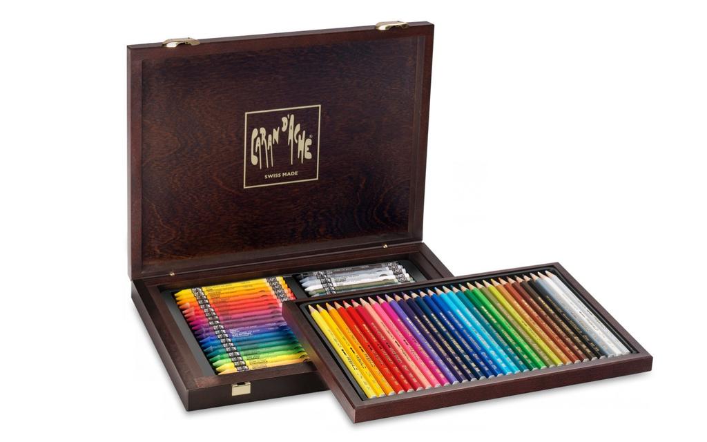 Caran Prismaro Neocolor II wooden box set d'Ache 3002-470 (30 colors) + (40 colors)