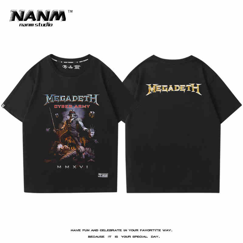 2024 MEGADETH Metal Band Short Sleeve T-shirt Men's and Women's New Summer Cotton Street Rock Trend Print Half Sleeve