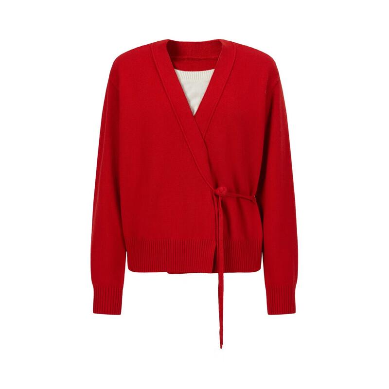 JUZI Annaco New Chinese Style Faux Two-Piece Wool Blend Sweater
