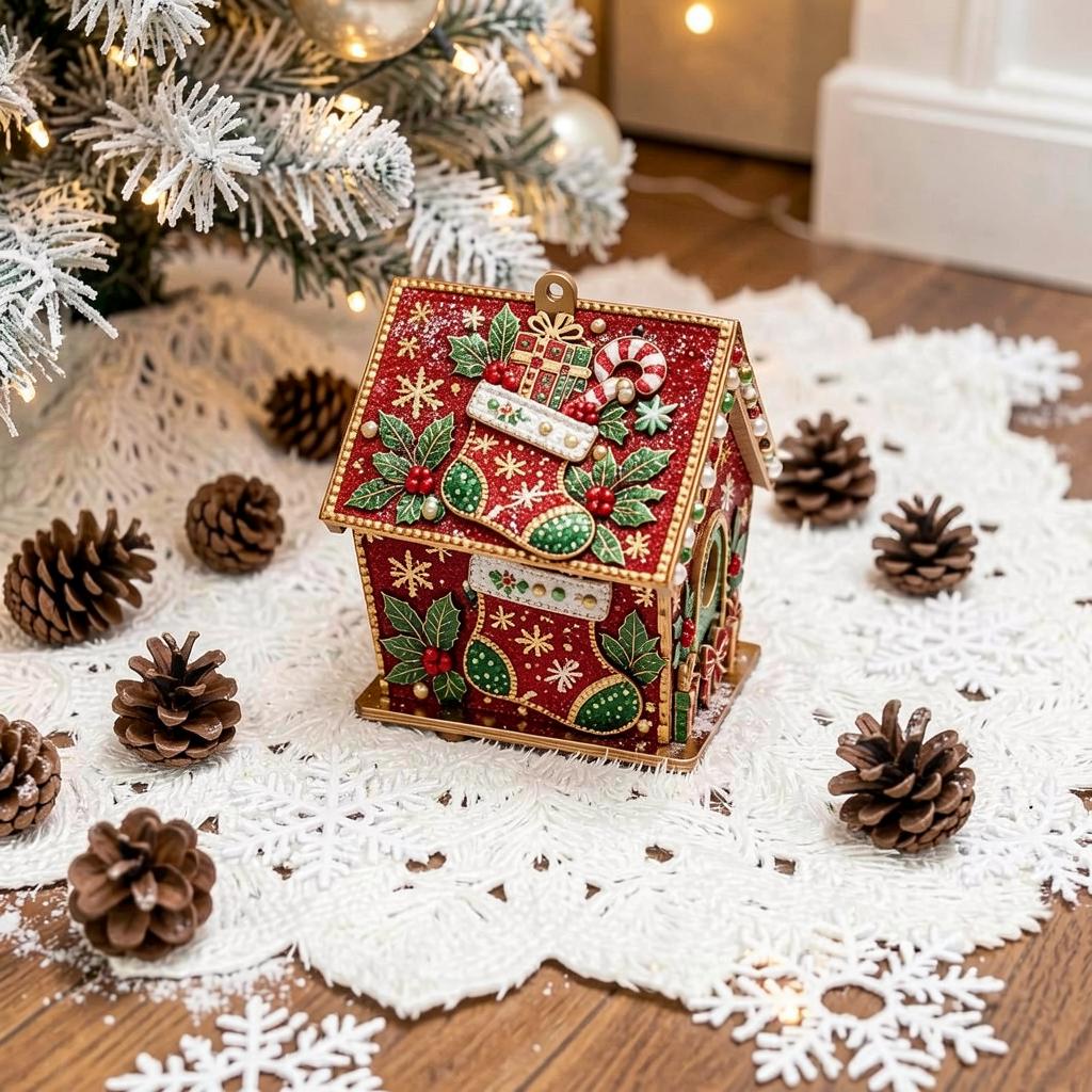 Wooden Gingerbread House Diy Decor Ornament Holiday Decoration Ornament Three Dimensional Wooden Christmas House Decor