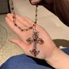Creative Patterned Cross Synthetic Gemstone Necklace In Gothic Style