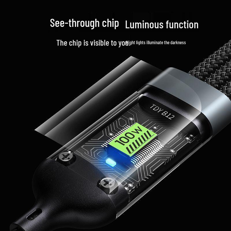 

100W Transparent Braided Wireless 3-in-1 Charging Cable for Huawei, Apple, and Android