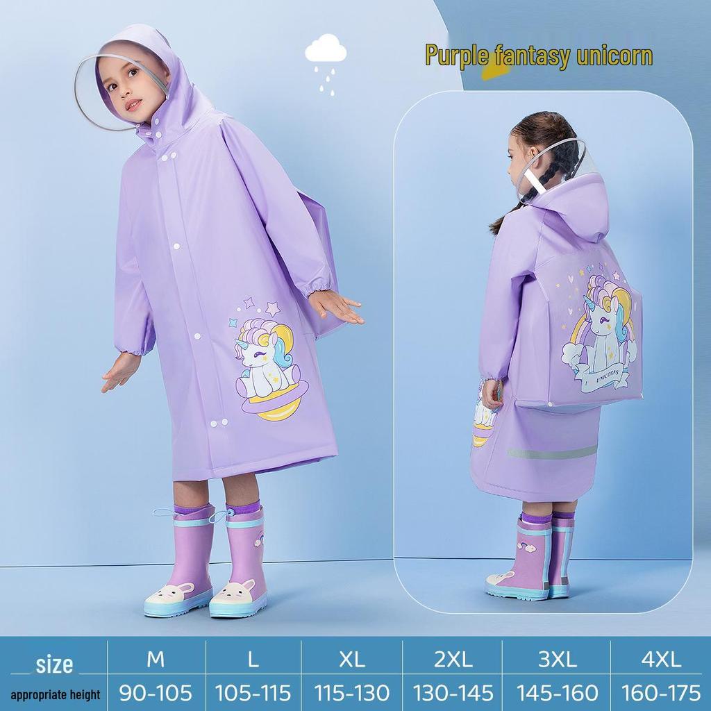 Children's Cartoon Rain Poncho with Backpack Slot for Kids