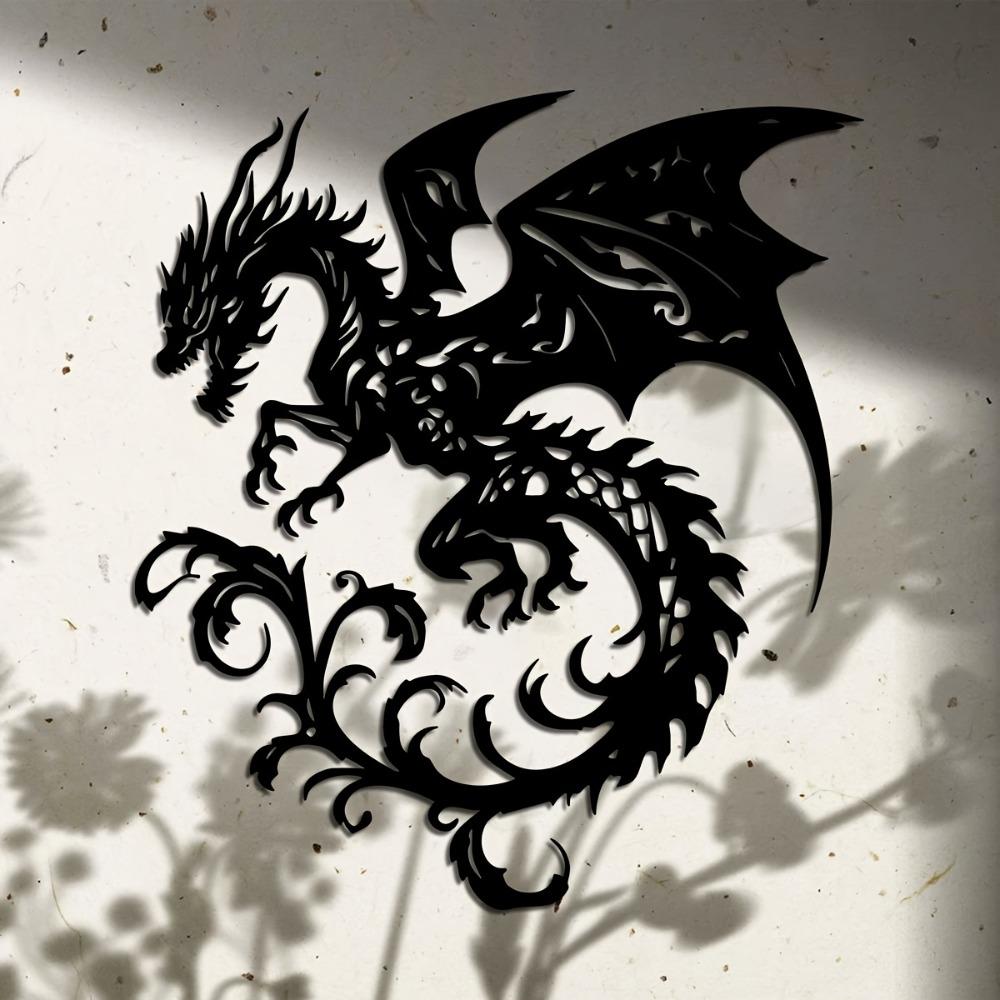 Handmade Metal Dragon Wall Art, 15.7x14in Black Iron Sculpture for Home Yard Balcony Decor, Unique Housewarming Gift