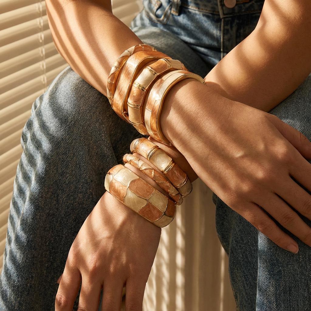 Vintage Geometric Gradient Drip Oil Wide Bangle Bracelet Accessories