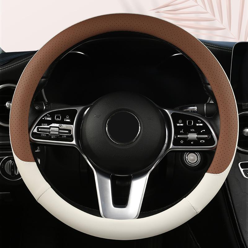 Funda de Volante de Cuero Antideslizante para Coche Cubierta Protectora Universal para Volante de Coche Estilo de Moda Forma O D 38 cm
