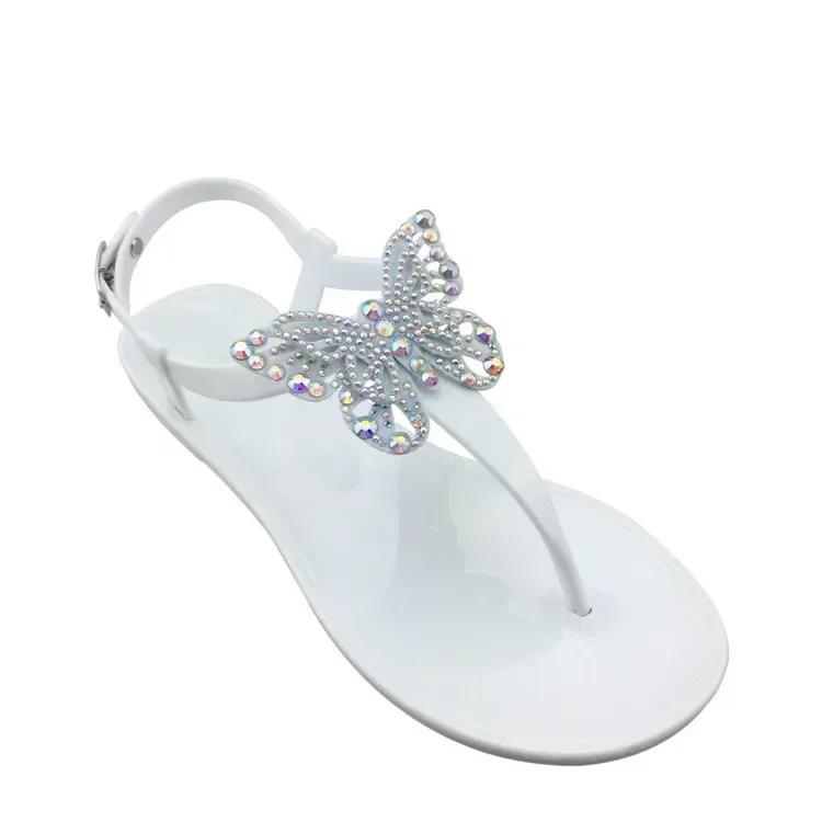 Mode 2025 NEU Sommer Damen Flache Strand Glitzernde Strasssteine Schmetterling Sandalen Zehensteg Flip Flops Hausschuhe Damenschuhe