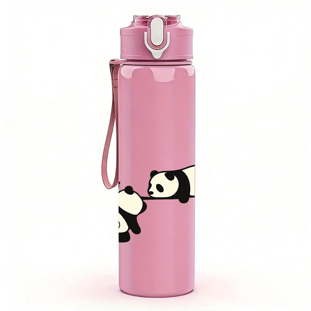 1PC Panda Bamboo Cartoon 750ml Color Plastic Sports Water Bottle Leakproof Flip Straw Lid Suitable for Sports Office Home Use