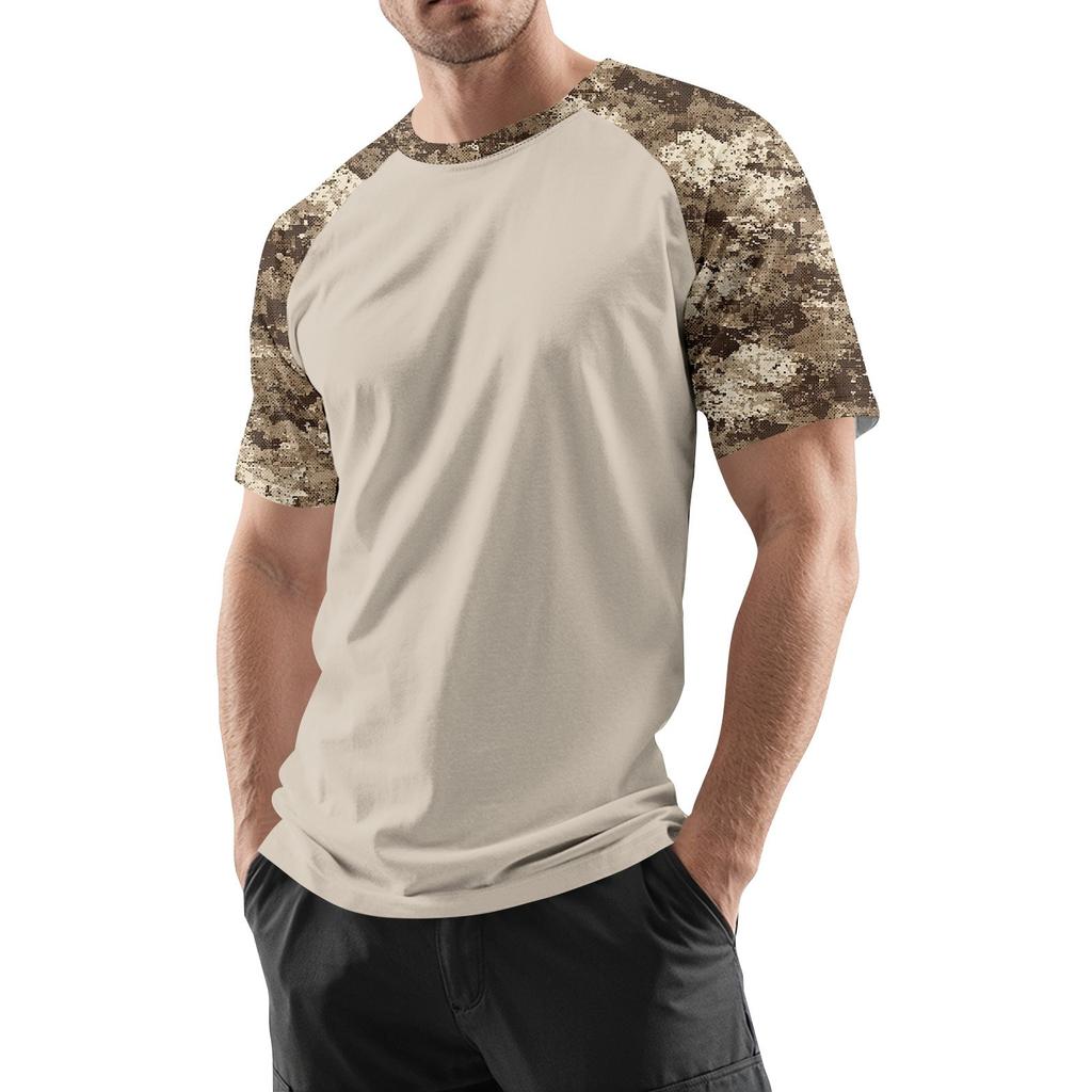 Camouflage Style Printed Raglan Sleeves Men's Short Sleeved Top