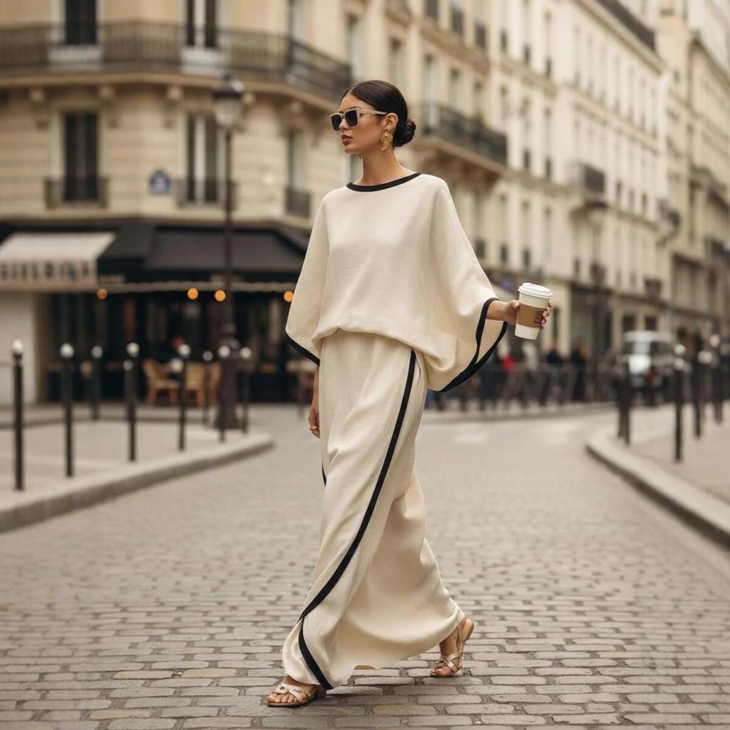 2026 Women's Elegant Casual Batwing Sleeve Top & Wide-Leg Pants Set