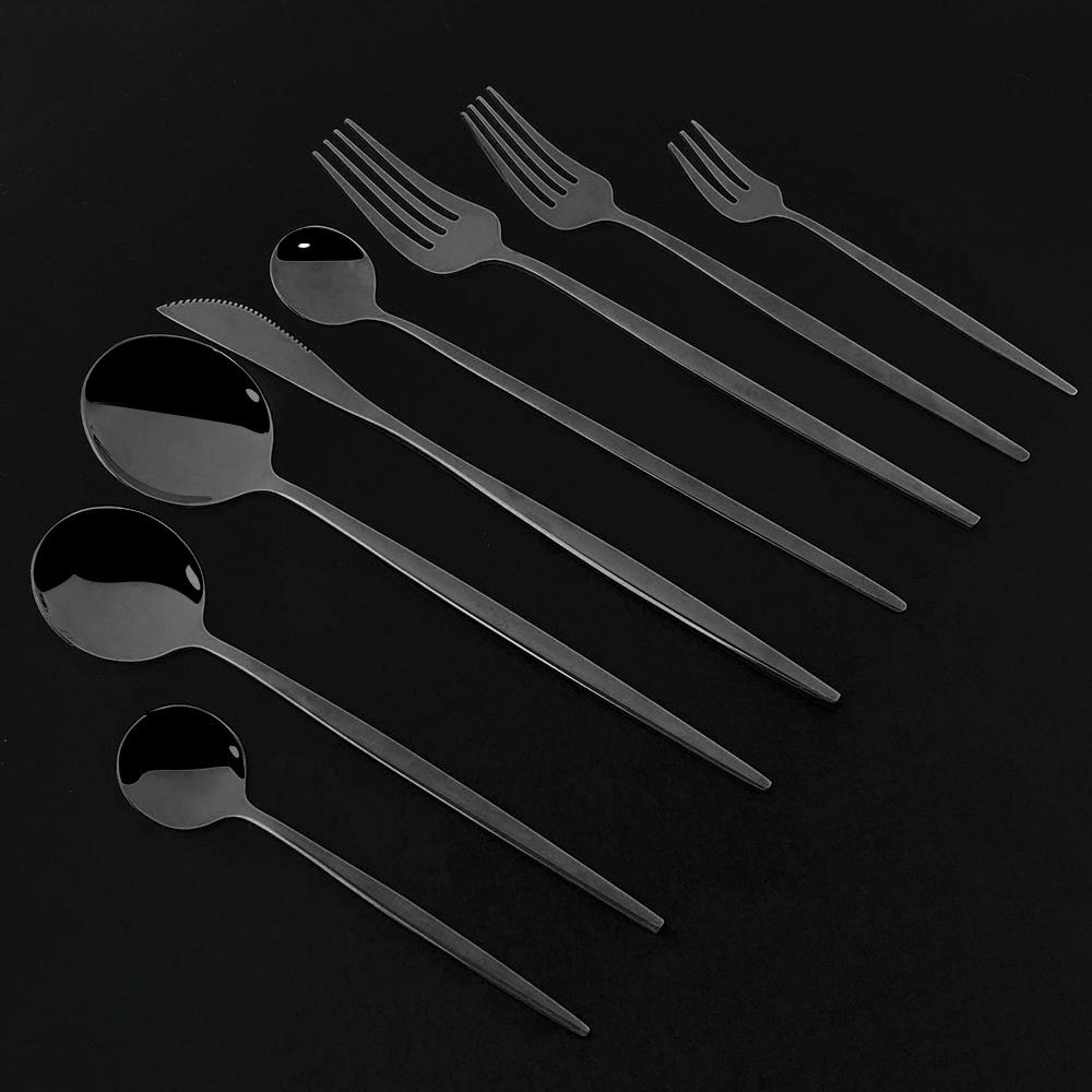 Hot Sale Black Luxury Dinnerware Cutlery Set 18/10 Stainless Steel Flatware Home Dessert Fork Spoon Knife Kitchen Dinner Set
