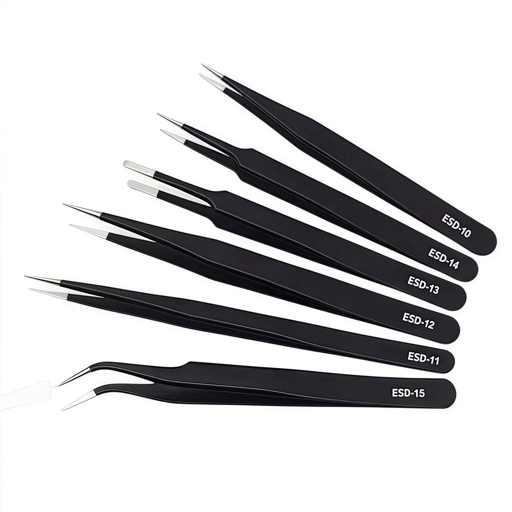 Bent Tip Stainless Steel Precision Tweezers: Fine-Point, Anti-Static Tool for Hair, Acne, Bird's Nest Picking, and Repair.