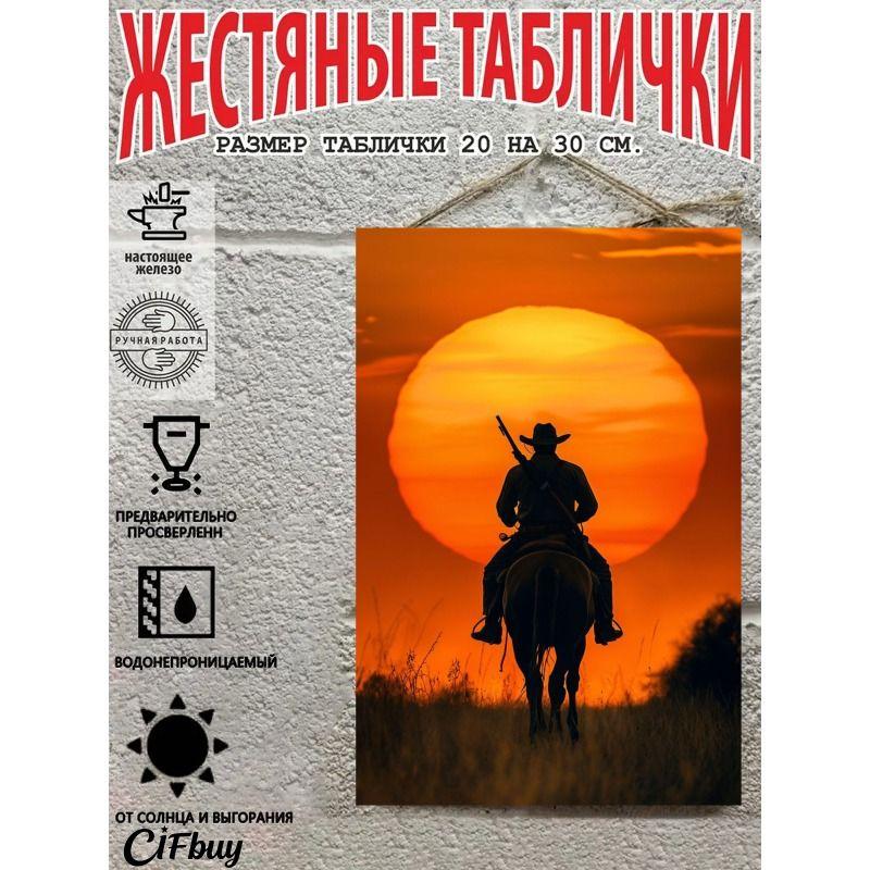 Cowboy on Horse Metal Tin Sign 20x30cm Rustic Wall Decor