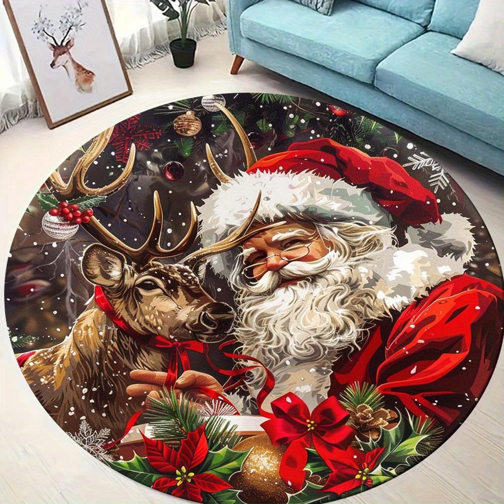 Christmas Magic: Round Rugs with Santa, Snowman, and Festive Designs for a Jolly Home! Room Floor Mats New Year Home Decoration