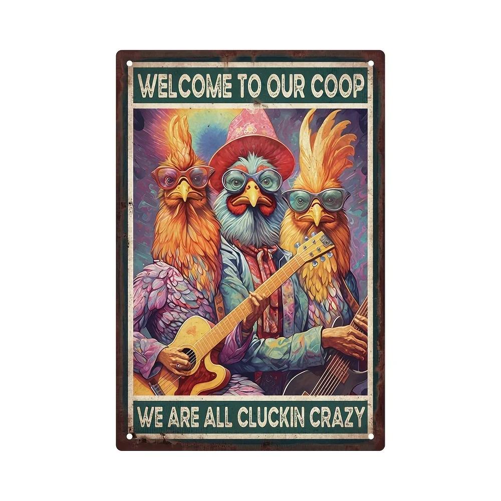 Verrücktes Hühnerstall-Schild im Retro-Stil, Willkommensschild aus Metall und Aluminium, lustige Bauernhaus-Deko, perfekt für Hühnerstall oder Küche, Geschenkidee für Bauernhöfe, Wanddekoration