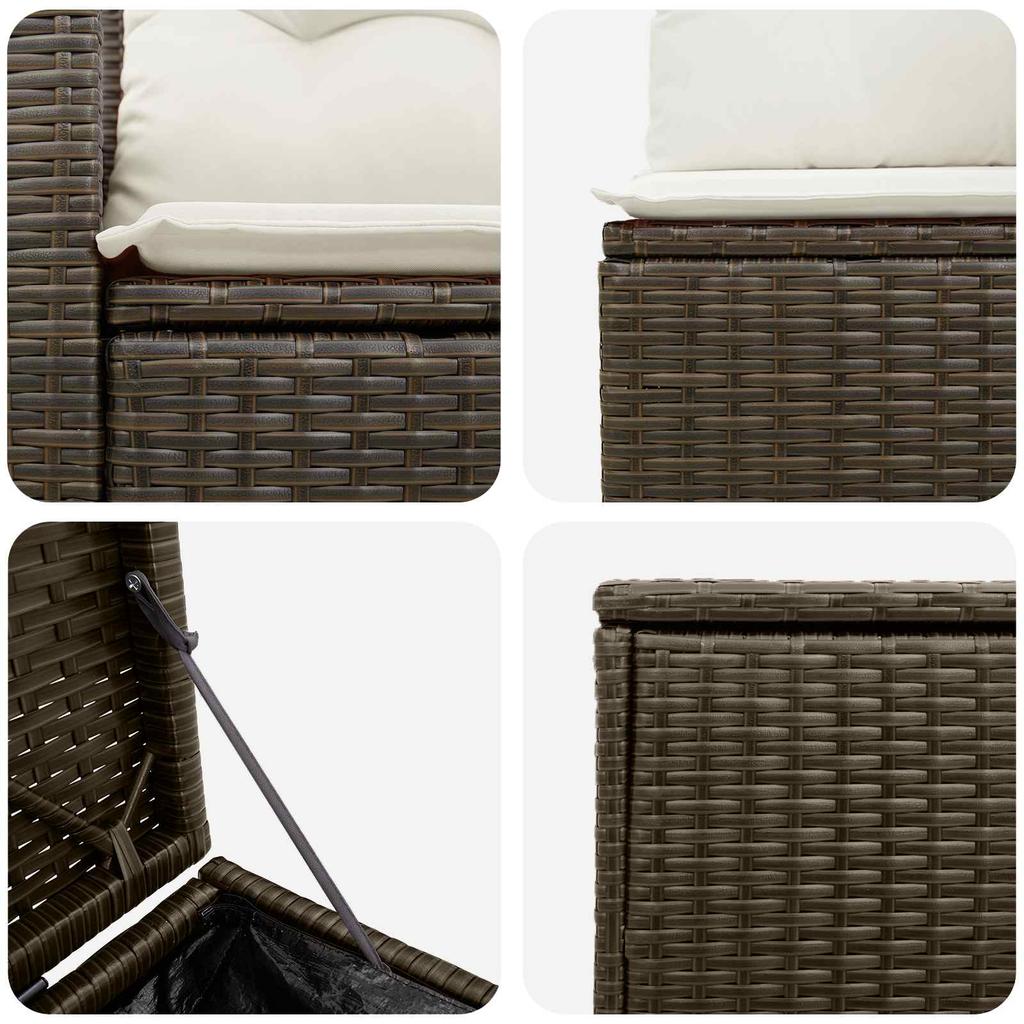 Sofa Set 5 pcs. Brown and Cream White Poly Rattan and Steel
