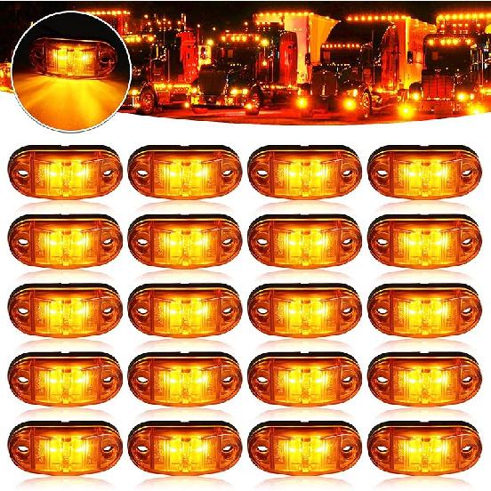 LED Trailer Lights Kit Front Rear Side Marker Clearance Indicators Light Lamp, 10Pack Amber + 10Pack Red DC12-24V 2.5  Waterproof Universal For RV