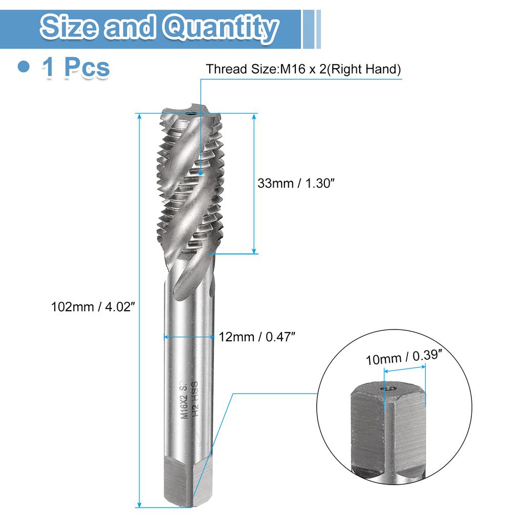 M2 M2.5 M3 M4 M5 M6 M7 M8 M10 M12 M14 M16 M18 M20 M22 Spiral Flute Thread Tap Metric Machine Taps HSS6542 Uncoated