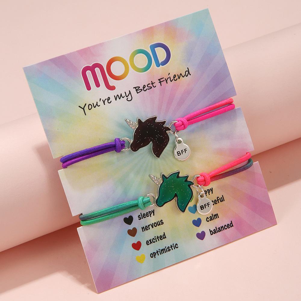 2 Stück BFF Passende Armbänder Temperaturfarbwechselnde Freundschaft Elastische Kordelarmbänder
