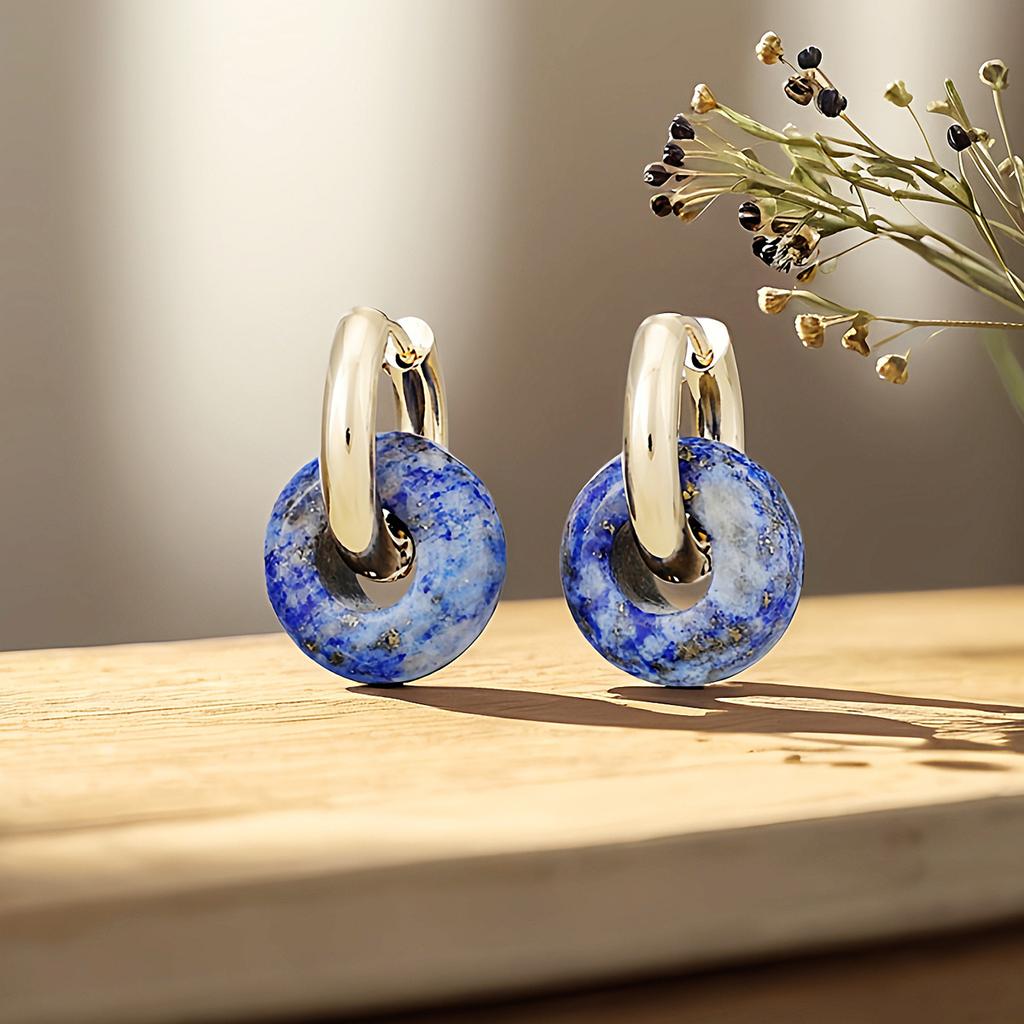 Premium Natural Stone Crystal Donut Earrings Earrings Fashion Commuter Earrings Stainless Steel Earrings Jewelry