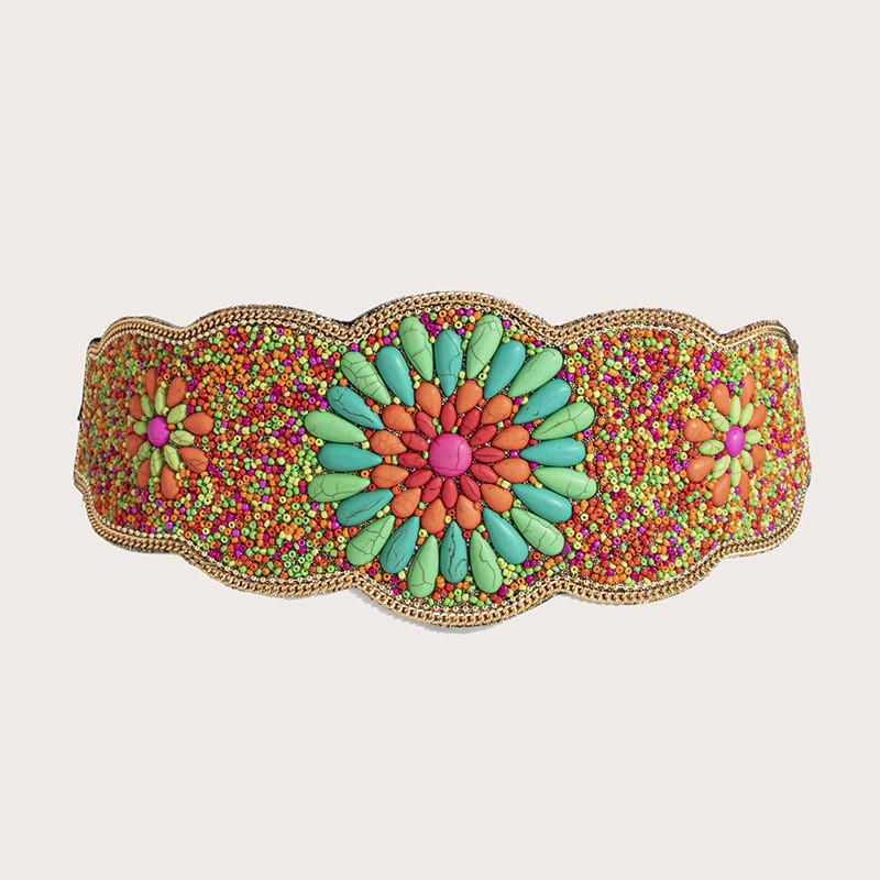 Beaded Bohemian Waist Belt With Firework Design And Elastic Closure For Festivals And Travel