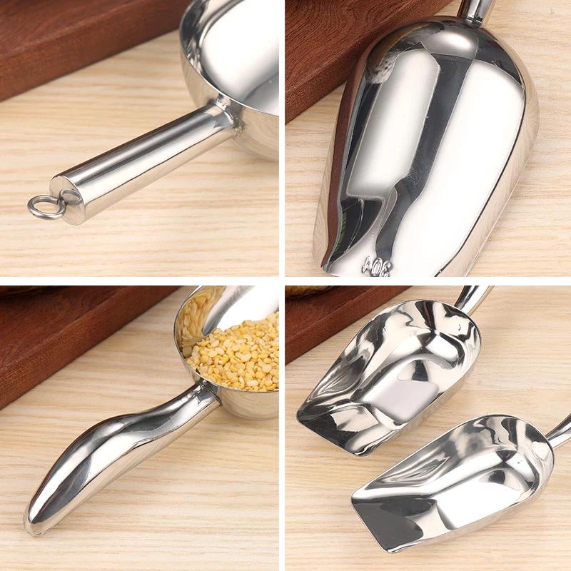Stainless Steel Ice Shovel Coffee Beans Ice Cube Scoop Bar Ice Scraper Flour Nut Spoon Grain Dry Goods Shovel Kitchen Utensils