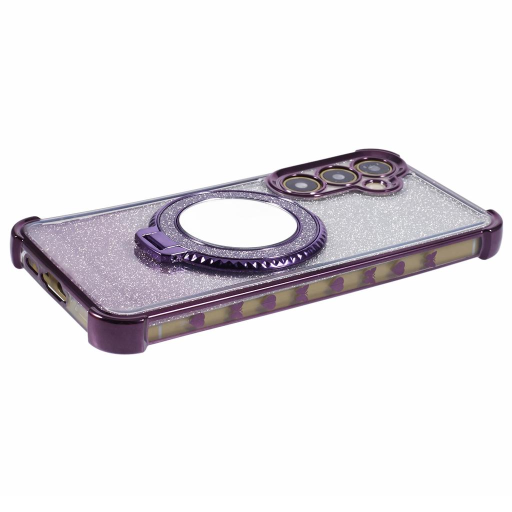 For Samsung Galaxy S24 Case TPU Glitter Phone Cover with Kickstand and Mirror