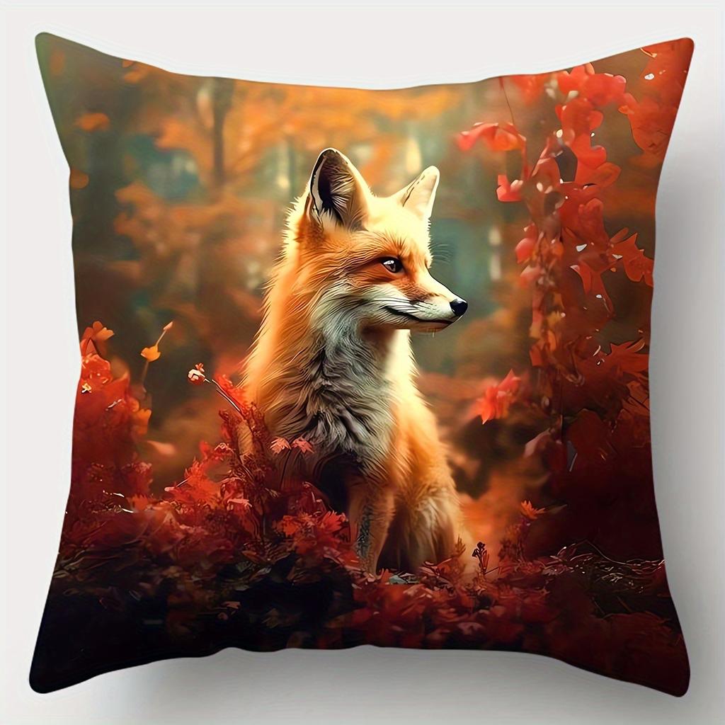 Contemporary Fox Animal Autumn Cushion Covers, Zippered Polyester Case Covers Hand Washable Decorative for Living Room Bedroom