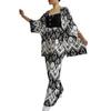 Tem Women's 2024 Summer New Loose Large Size Printed Medium Sleeve Shirt Wide Leg Pants Casual Suit Women