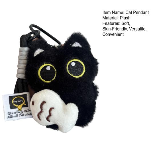 Roztomilý plyšový černý kočičí klíčenka Kreslená kočka držící rybu Kroužek na klíče pro tašku Peněženku Měkké plyšové zvířátko Klíčenka Dárek pro milovníky koček
