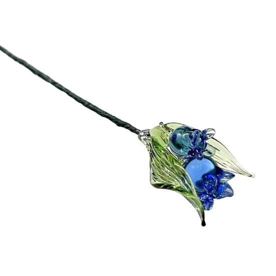 Ručně foukaná skleněná květinová dekorace s drátěným stonkem, ručně vyráběná figurka s barevnou glazurou, květinová váza, ozdoba do domácího obývacího pokoje, na kancelářský stůl