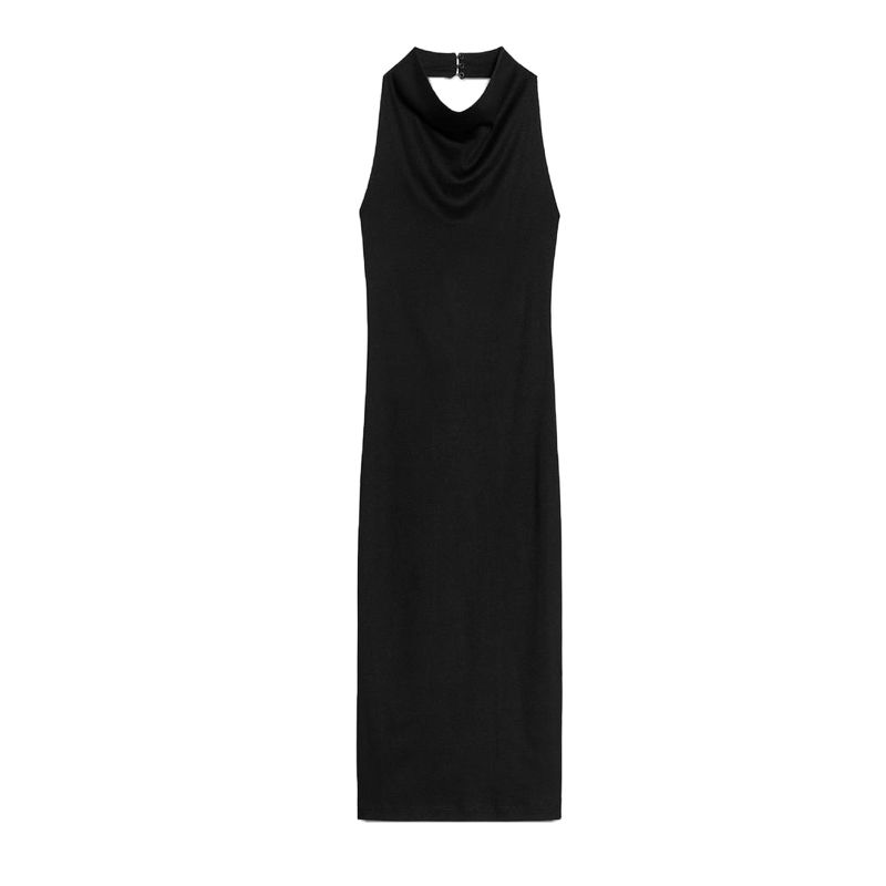 Spring New Women's Clothing Vertical Open Back Hanging Collar Sleeveless Elegant Long Midi Skirt Dress 1044155
