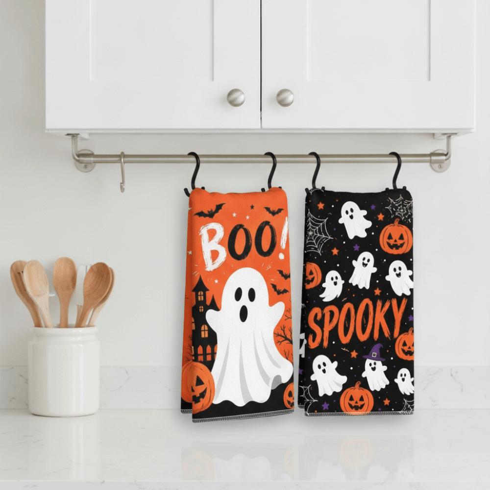 2PCS Ghost Pumpkin Pattern Hand Towel Ultra-Fine Fiber Dish Towel Kitchen Dishcloth  Bathroom