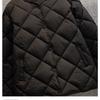 Women's Short Cotton Jacket, Diamond Patterned Down, Collarless, Winter Coat, Slim Fit Long Sleeved Pocket Details