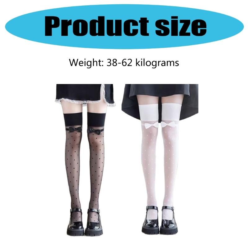 Women Bowknots Waves Point Thigh High Stockings Over the Knee Socks Sheer Silk Stockings Valentines Day Gifts