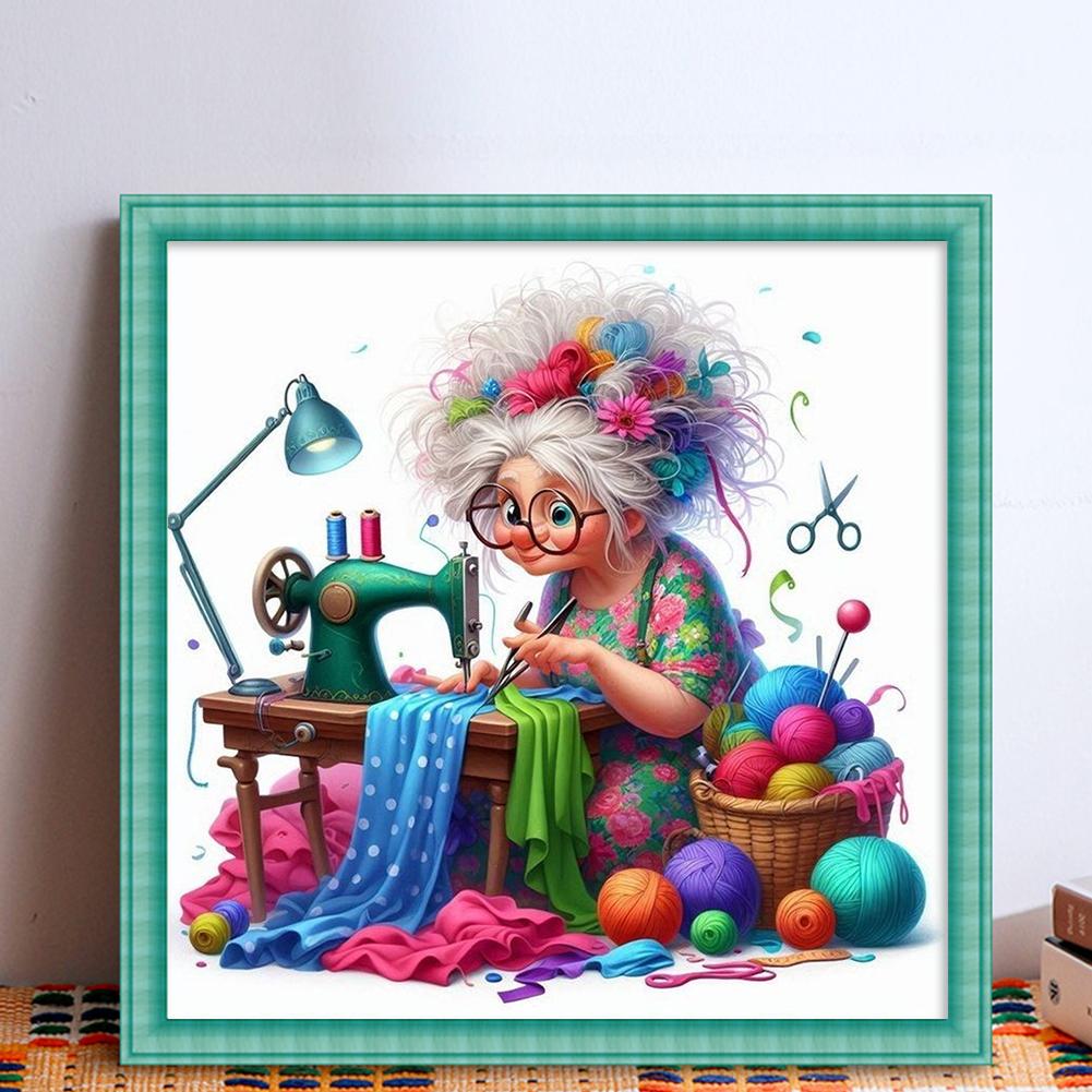 Full Embroidery Eco-cotton Thread 11CT Printed Old Lady Cross Stitch Kit Art