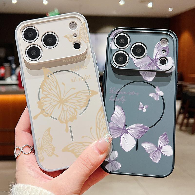 Butterfly Bowknots Pattern Case For iPhone 17 Pro Max Funda iPhone 16 15 14 13 Pro Max Magnetic For Magsafe Hybrid Slim Matte Cover