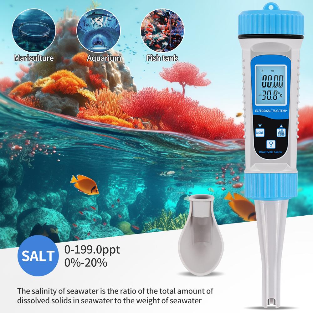 5 In 1 Bluetooth Water Quality Tester TDS/S.G/Salinity/Temp/EC Meter for Hydroponics Aquariums Pools Water Quality Detector